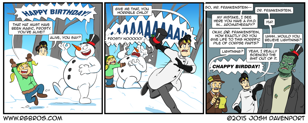 Frosty the Snowman loses his magic hat to Dr. Frankenstein by Josh Davenport