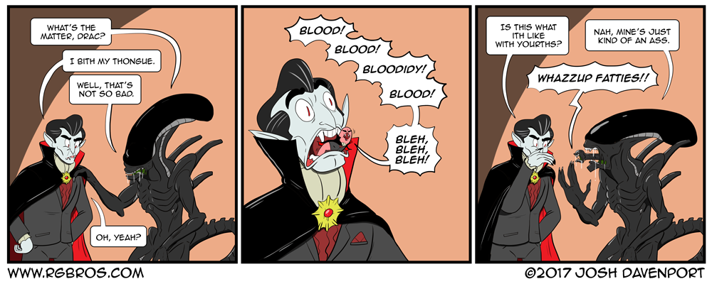 Dracula bites his tongue. by Josh Davenport