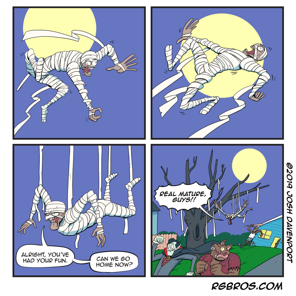 RGBros comic where a mummy finds himself the butt of a joke. by Josh Davenport